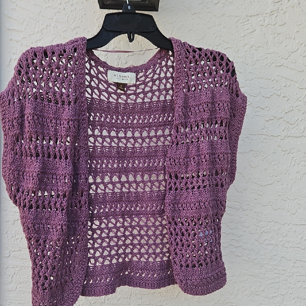 Xhilaration Sonoma  Plum Open-Knit Shrug